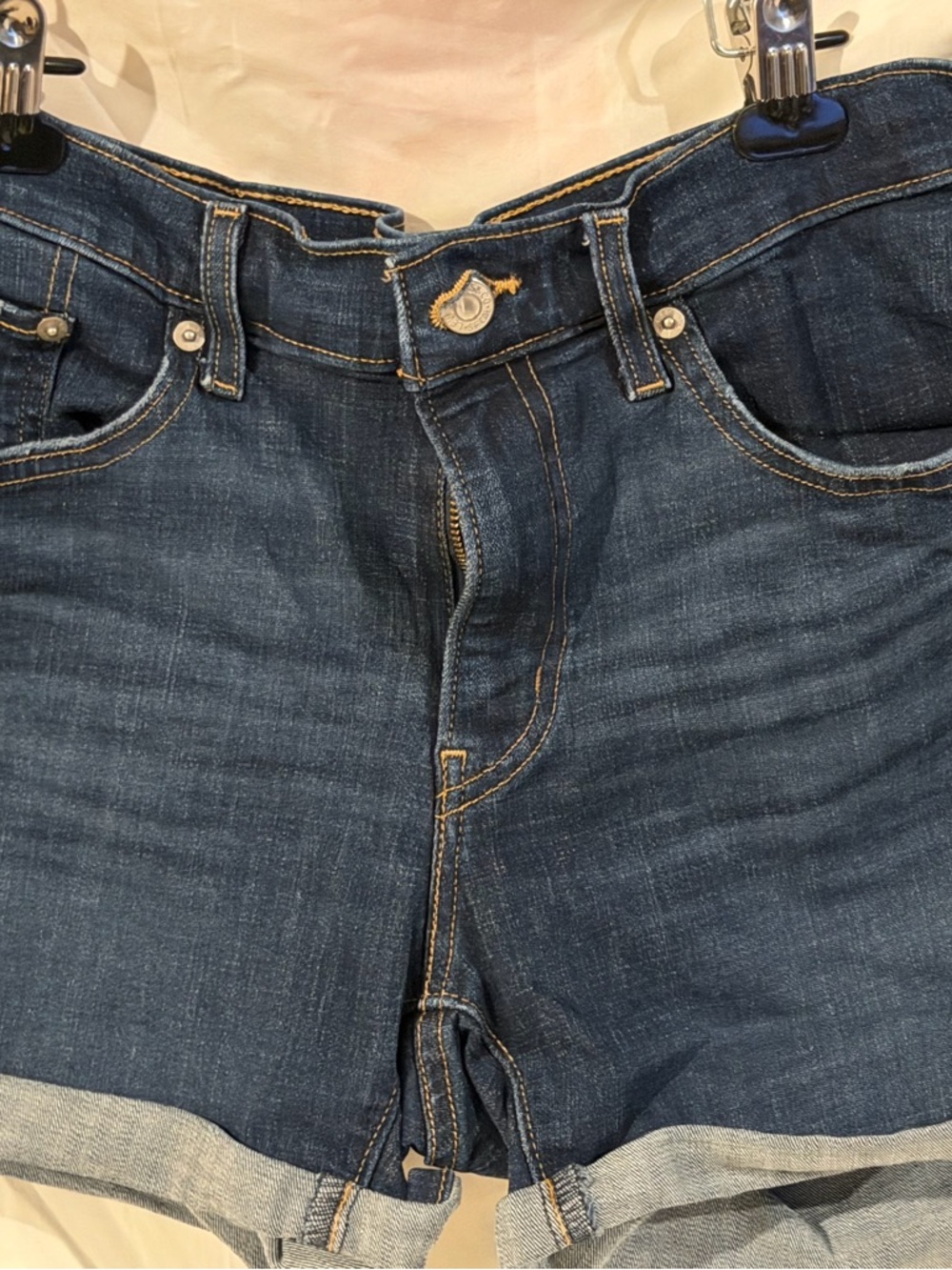 Classic Dark Blue Denim Roll-Cuff Jean Shorts
